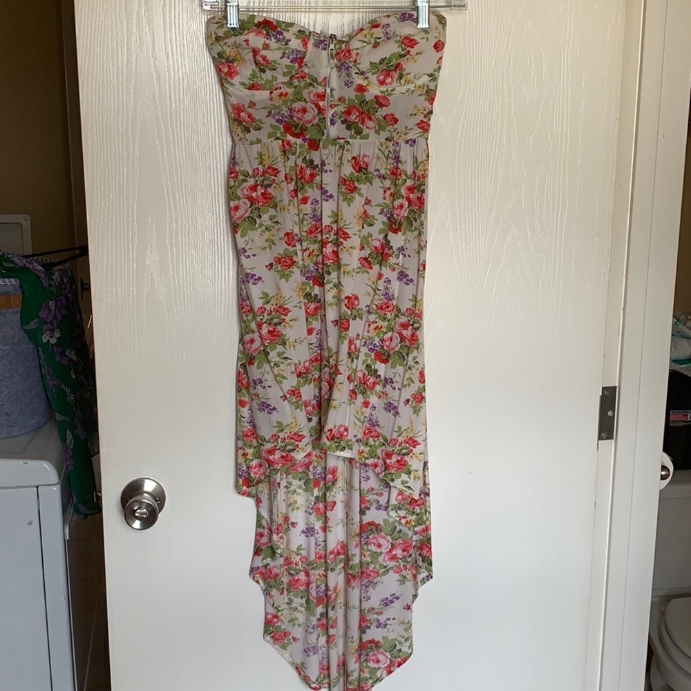 Floral Strapless High-Low Dress